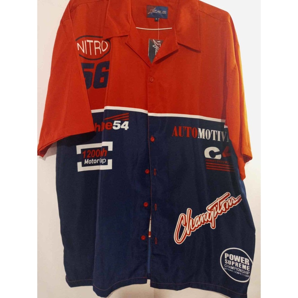 Vintage Men's K.A.D. Clothing Co Racing SS Button Up Shirt -  Size XL/ Red/Blue